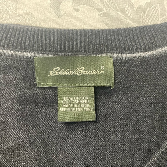 Eddie Bauer Men’s Size Large Black V Neck Cotton Cashmere Blend Sweater - Picture 6 of 6